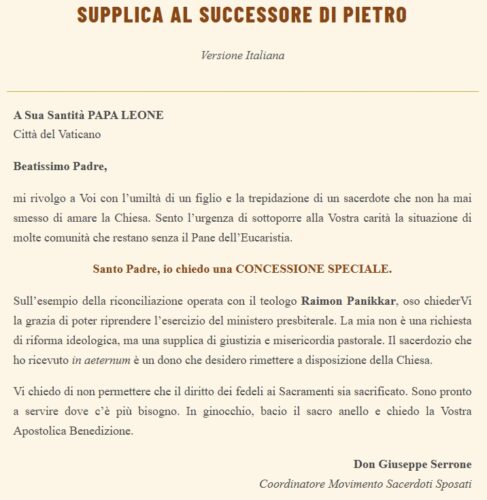 Supplica di don Giuseppe Serrone al Papa